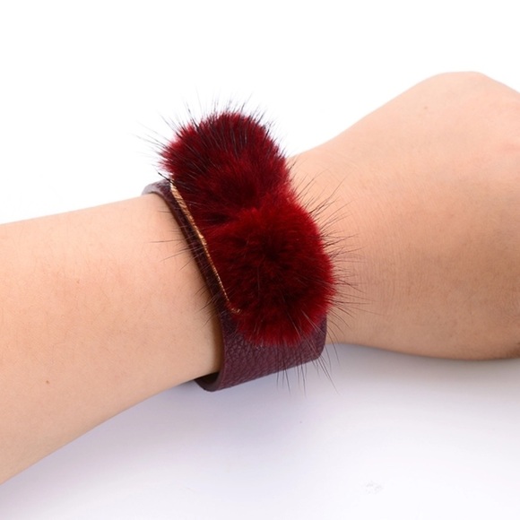 Faux Fur & Vegan Leather Cuff Bracelet - Picture 3 of 5